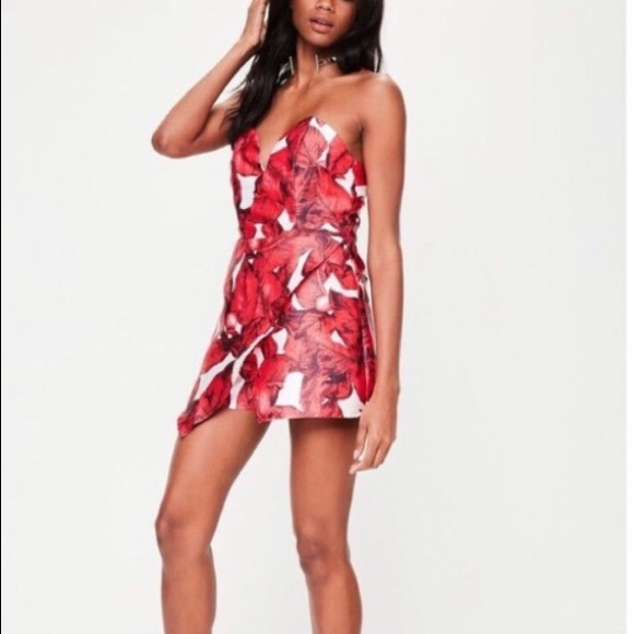 NEW FashionNova Red Tropical Print Romper - Picture 7 of 8